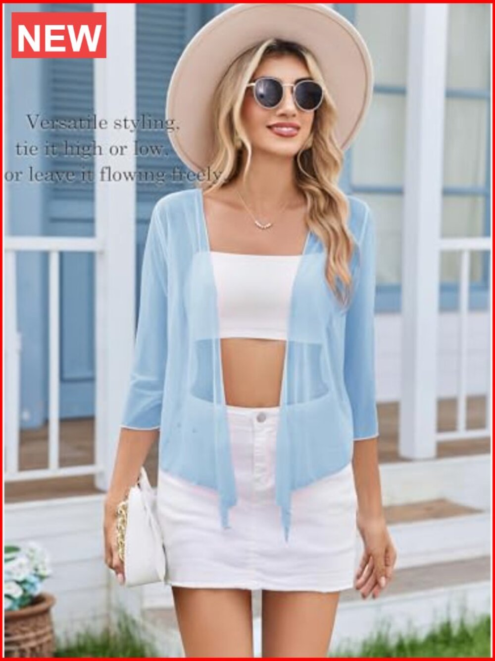 Sheer Mesh Tie Front Bolero Shrug 3/4 Sleeve Cropped Cardigan - Picture 4 of 7